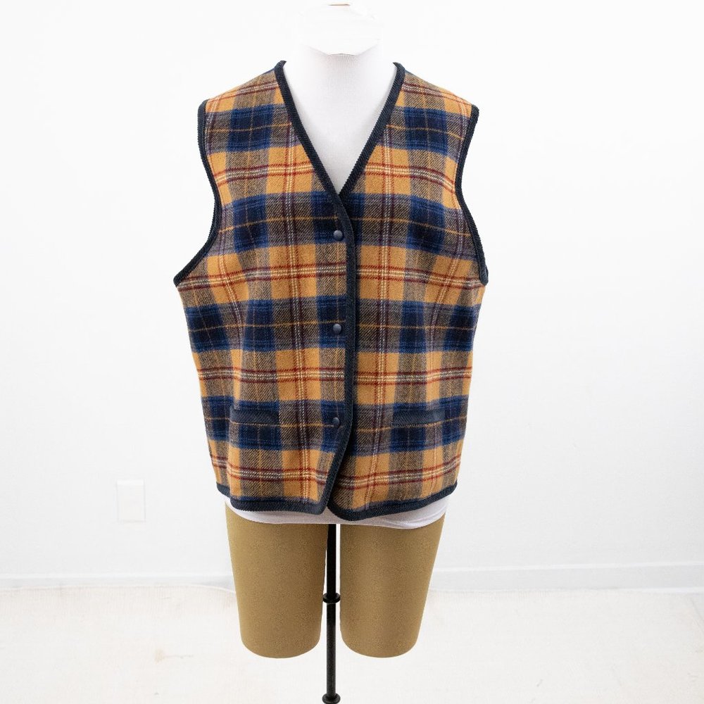 Pendleton VTG XL Reversible Plaid Wool Vest Tan - Picture 4 of 12